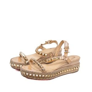 Valentino Garavani Rockstud Espadrille Sandals Nude Patent Leather Size 37.5 EU